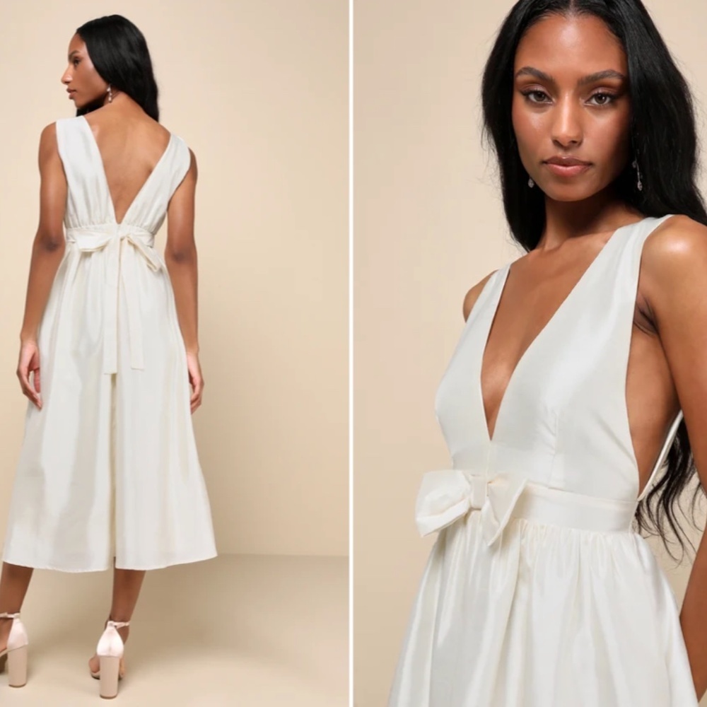 LULU's Bachelorette Engagement Bridal Shower Sexy Elegant Midi Dress NWOT - Picture 3 of 4